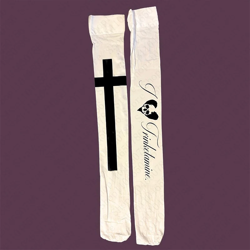 

Милые длинные чулки для косплея, шикарная уличная одежда, стиль Y2K, ретро, Харадзюку, белые длинные женские носки с принтом черепа в стиле панк, 2000-е, эмо для девочек