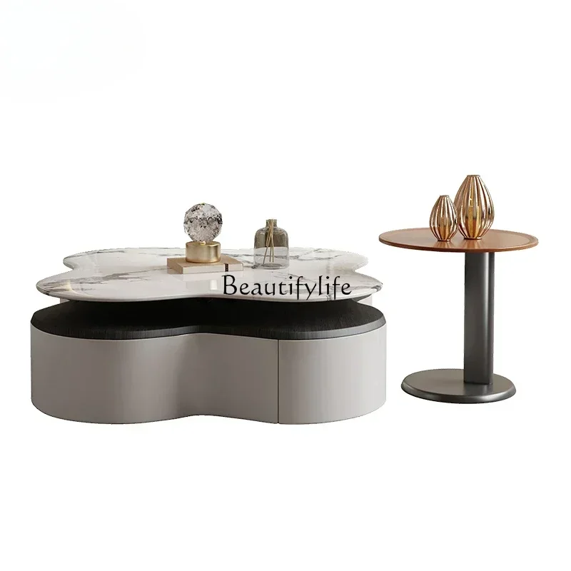 

ls 2755Cream wind cloud coffee table marble Italian light luxury size round petals creative special-shaped combination
