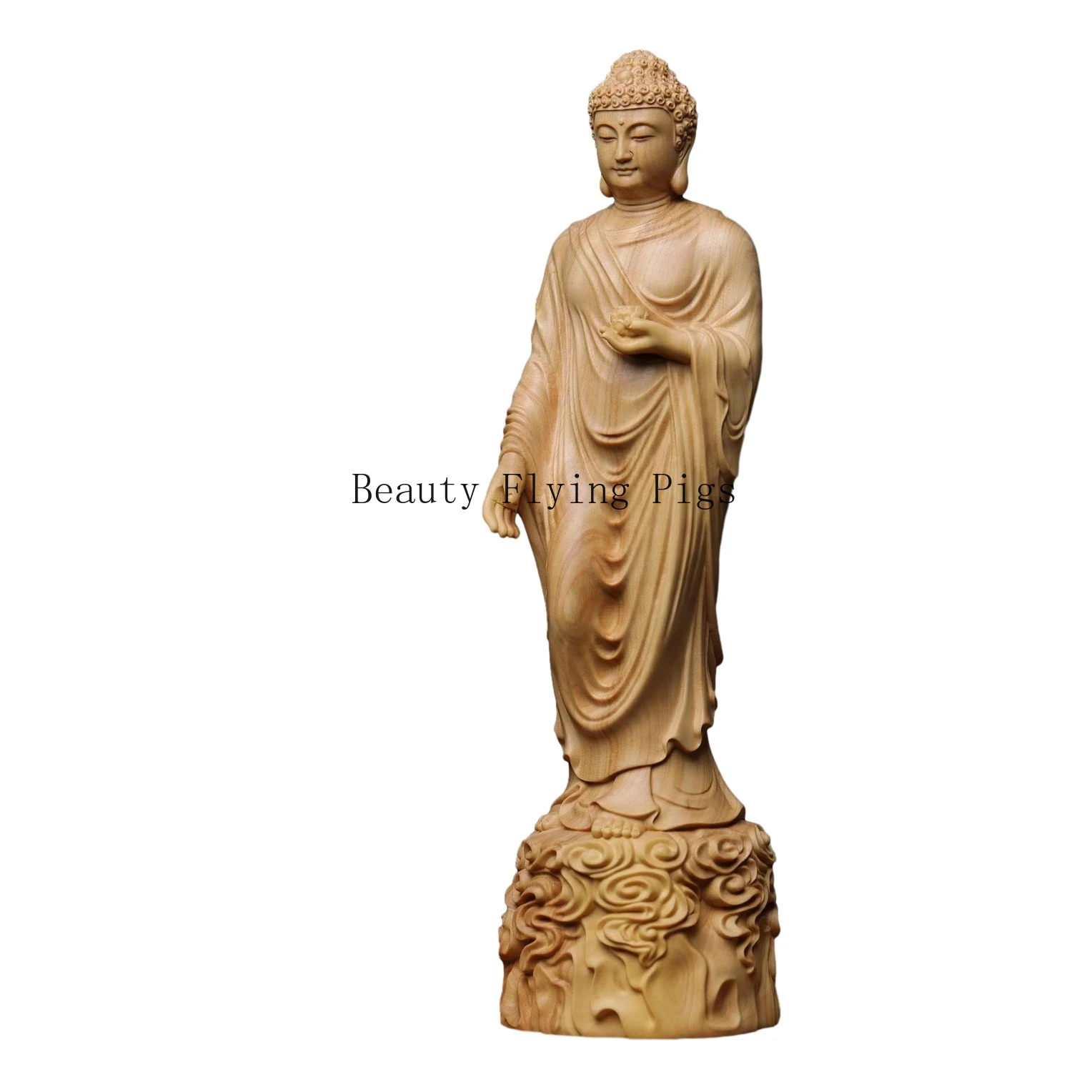 Solid Wood Carving Amitabha Buddha Figurine Room Decor Statue Sculpture Art Crafts Ornament Buddhist Supply Home Decoration