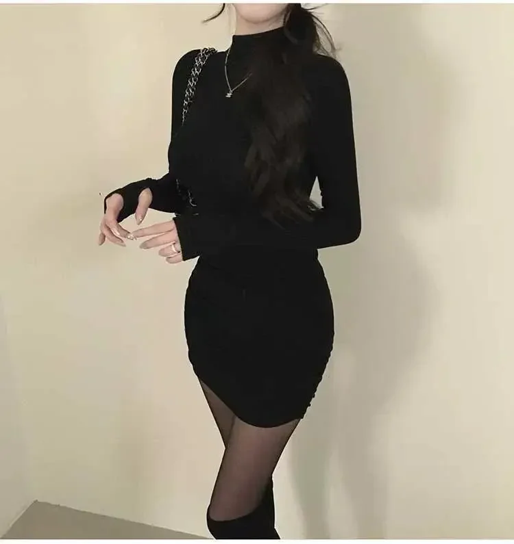 Schlankes, vielseitiges Kleid mit langen Ärmeln, koreanischer Stehkragen, tailliert, figurbetont, Midi-Kleid für Damen, Herbst/Winter 2026, elegantes Outfit – Detail 20