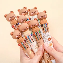 Stylo à bille ours de dessin animé, stylos gel d'encre colorée, stylos mtas d'ulcère Kawaii, fournitures scolaires et de bureau, papeterie coréenne, 10 couleurs, 0.5mm