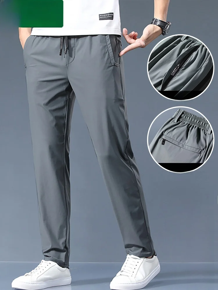 

Mulinan летние повседневные брюки Qui Dry Ice Silk, мужские модные прямые свободные эластичные тонкие спортивные длинные брюки Qui Dry