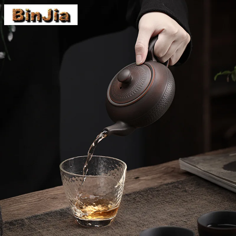 260Ml Chinese Qingxi Purple Pottery Teapot Handmade Jumping Knife Pot Japanese Tea Maker Kettle Drinkware Accessories Collection