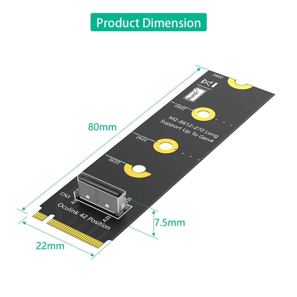 

HOT M.2 nvme key M to SFF-8611/8612 Adapter, NVMe PCI-e 4.0 x4 to OcuLink SFF-8612 4i Host Adapter for SSD and eGPU