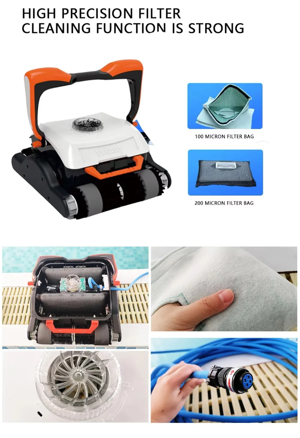 Robotic Automatic Robot Swimming Pool Cleaner Cordless App with 30m Cable for Water Centers