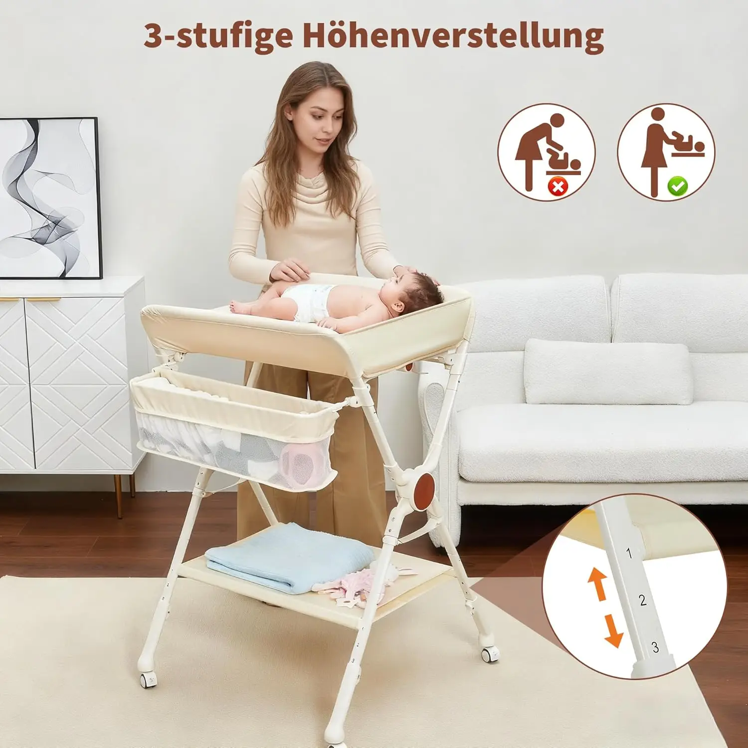 Table à langer pliable pour bébé, station à couches roulante, organisateur de chambre d'enfant avec 