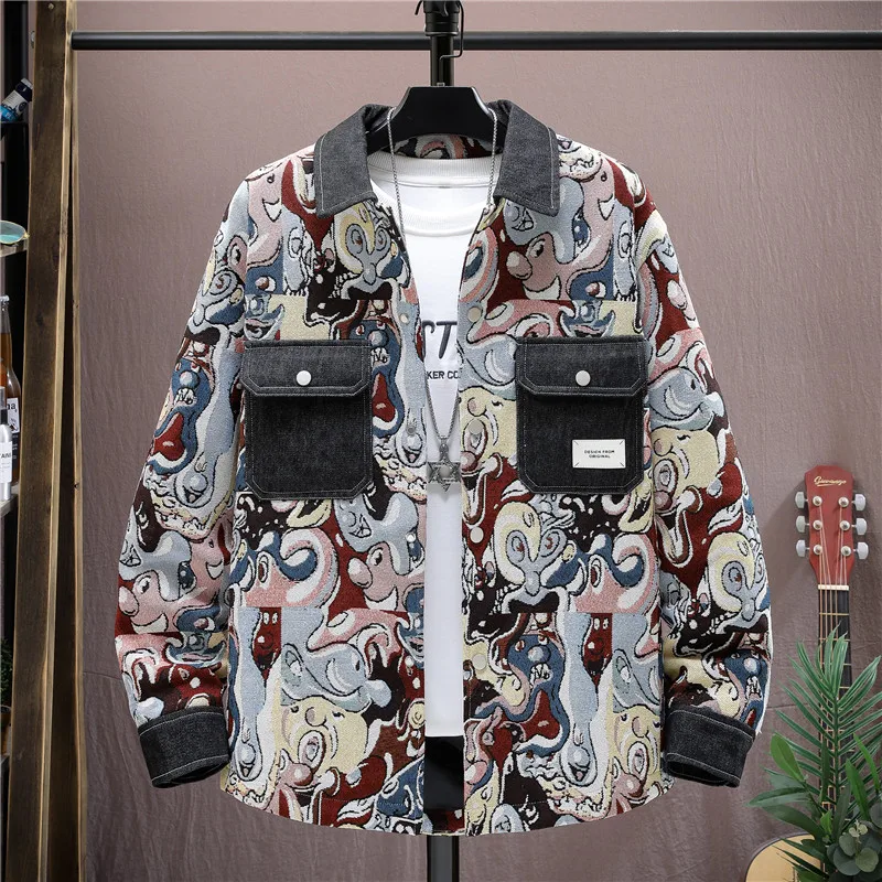 

2024 Autumn Loose printing Color Jacket Men's Business Casual Thin Windproof Coat blocking Windbreaker Loose quick drying Coats