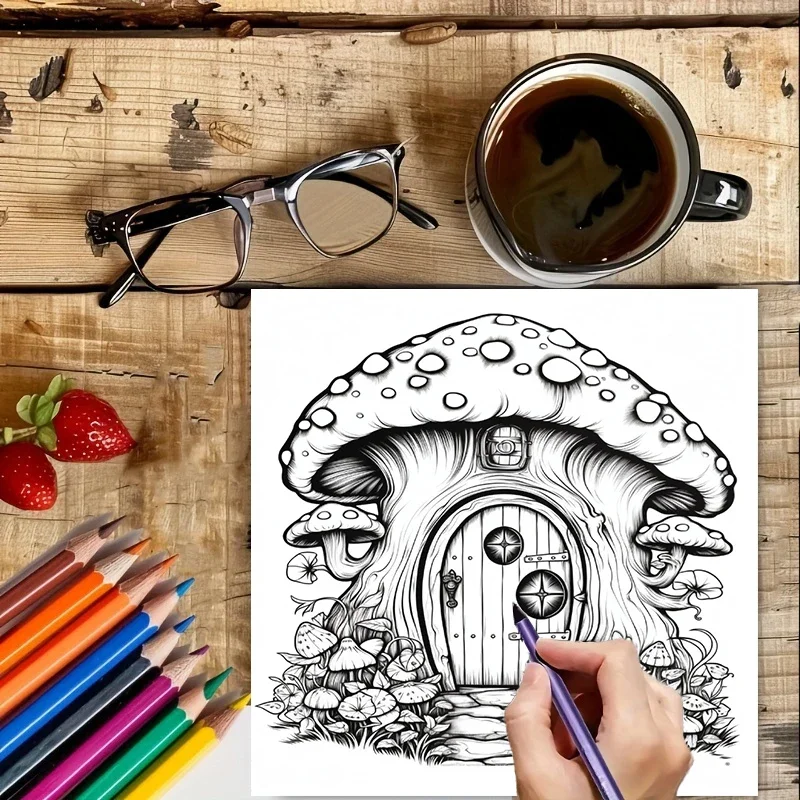 Coloring Book Fairy Door for Adult Colouring Book, Birthday Day Gift, Back to School Supplies, Adults Cute Drawing Book view 4