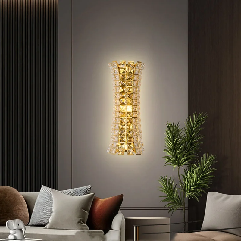 

Hotel Lobby Modern Corridor Crystal Wall Lamp Bedroom Staircase Indoor Lighting Villa Duplex Living Room Background Decor Home