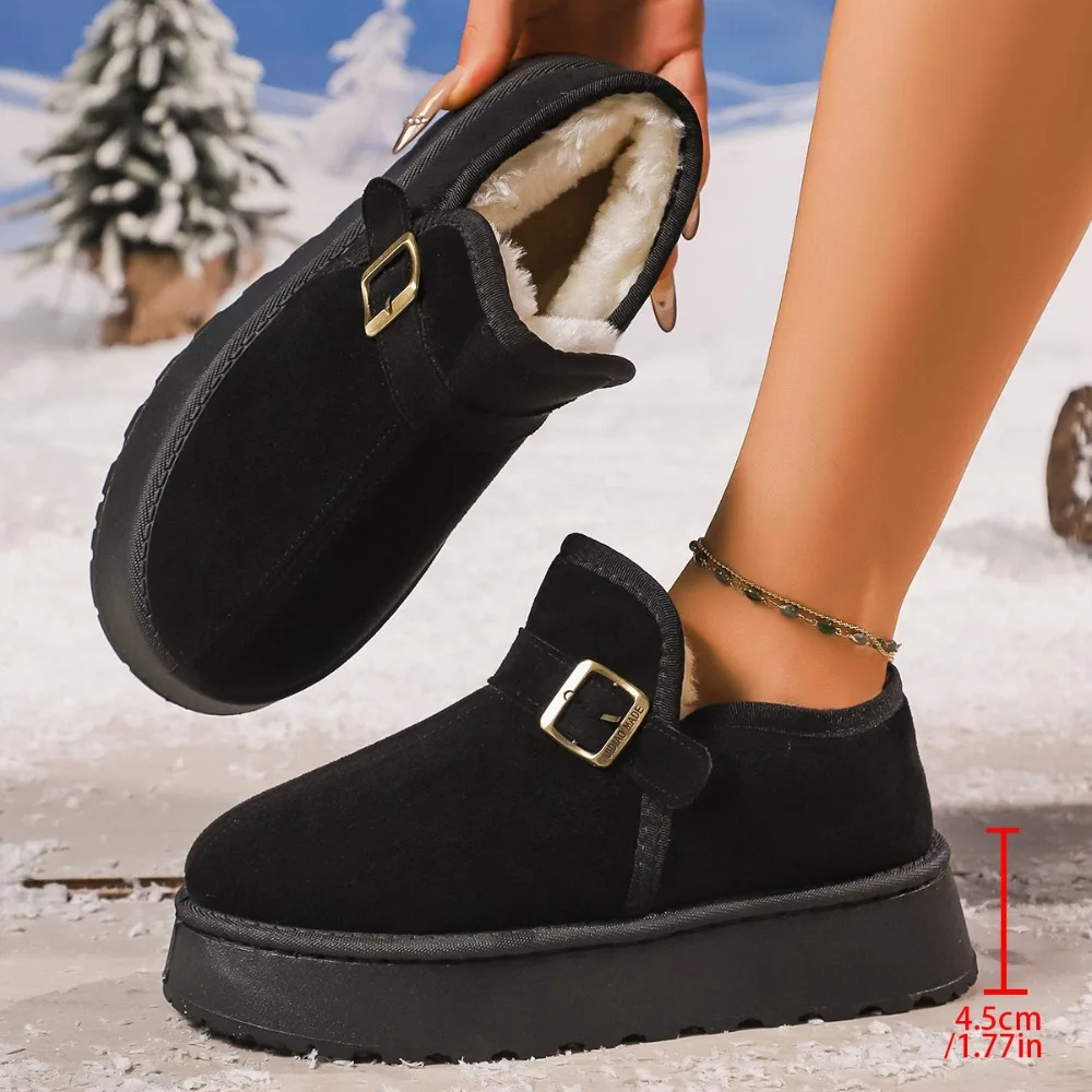Women's Winter Snow Boots Thick Bottom Fleece Lined Belt Buckle Northeast Big Cotton Shoe Short Bread Shoe Short Boot view 3