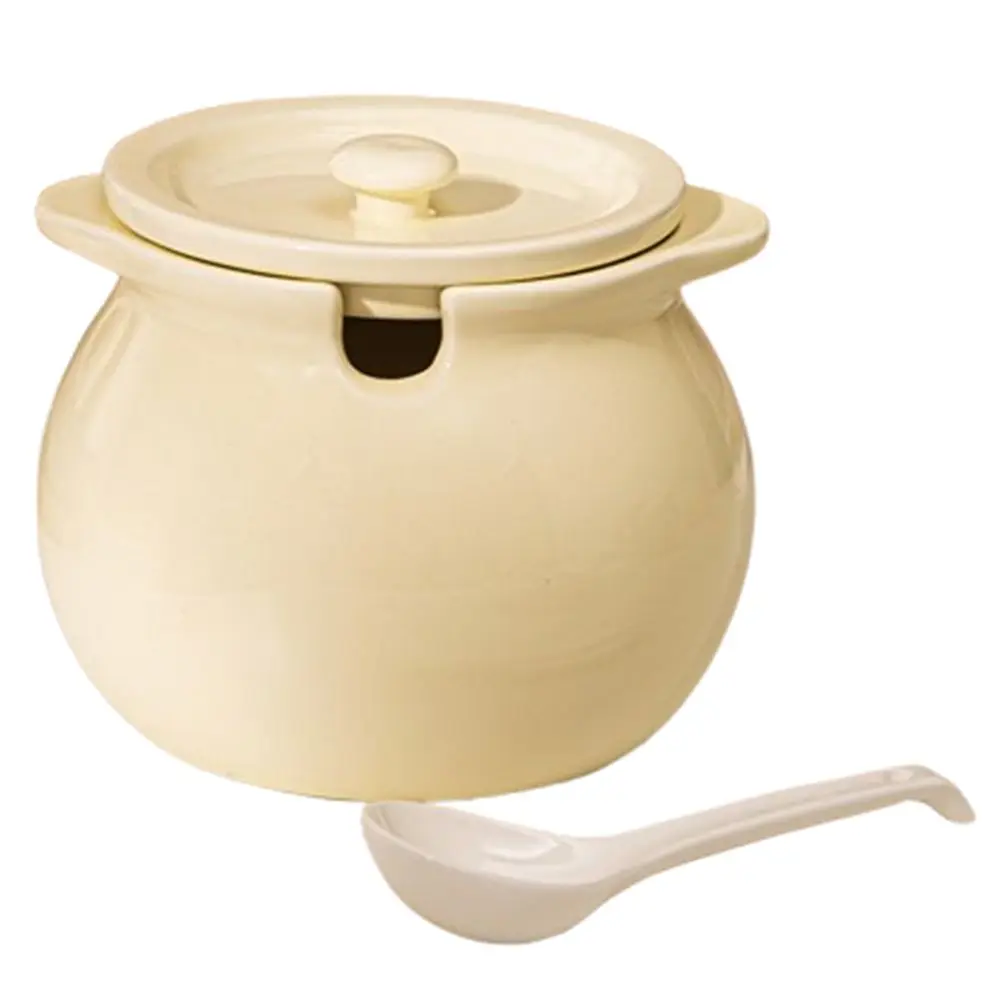 

High Temperature Resistant Ceramic Lard Jar Large Capacity Dustproof Ceramic Seasoning Bottle Reusable with Lid Spoon