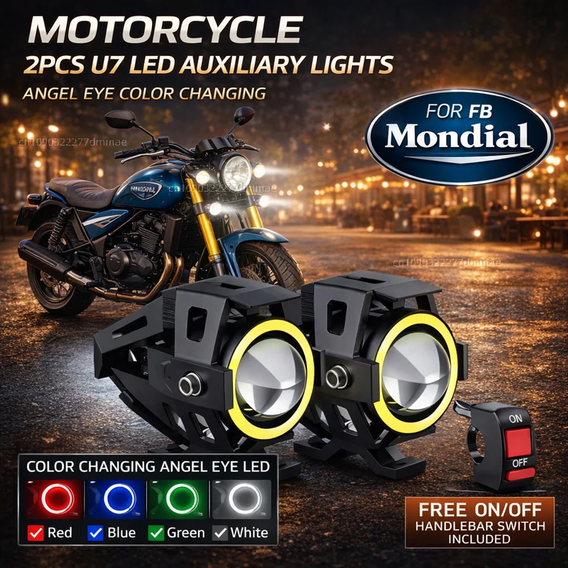 Waterproof Motorcycle LED Headlight 3000LMW U7 Motorbike LED Driving Fog Spot Light with Switch For FB Mondial Flat Track HPS