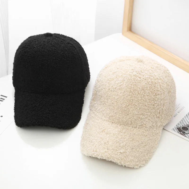 Autumn Winter Baseball Cap Women Artificial Lamb Wool Hats Version Tide  Warm Cap Plush Baseball Caps Spring Baseball Cap