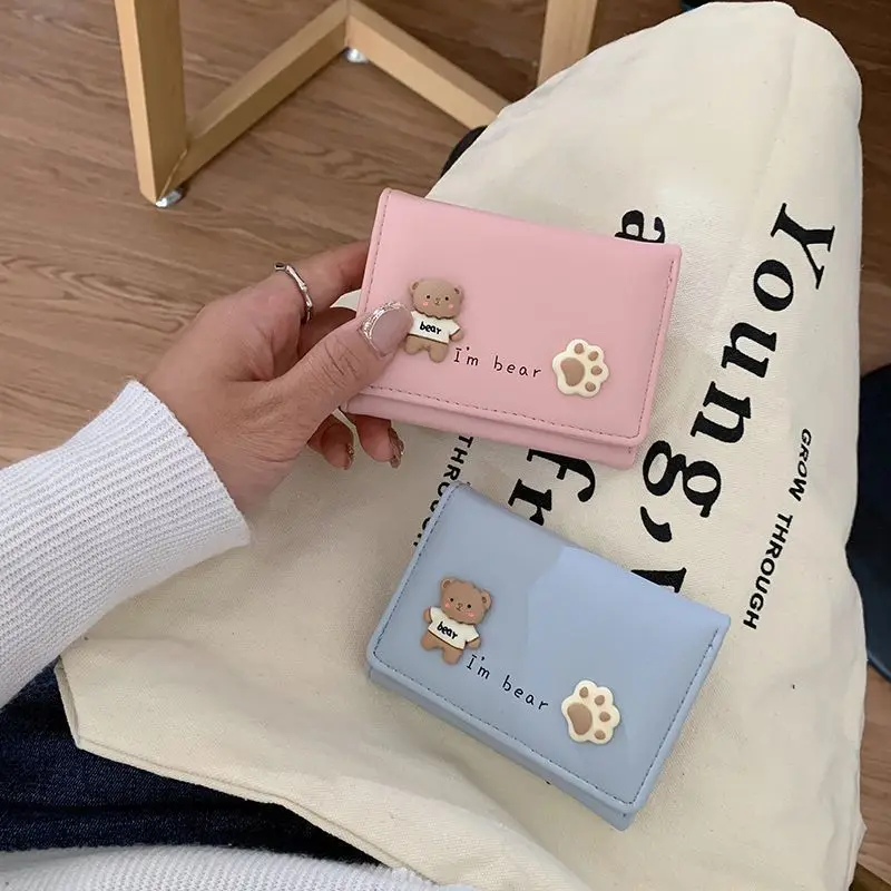 Новый модный короткий складной маленький кошелек женский маленький и свежий корейский вариант студенческого милого мультяшного кошелька тонкая модель