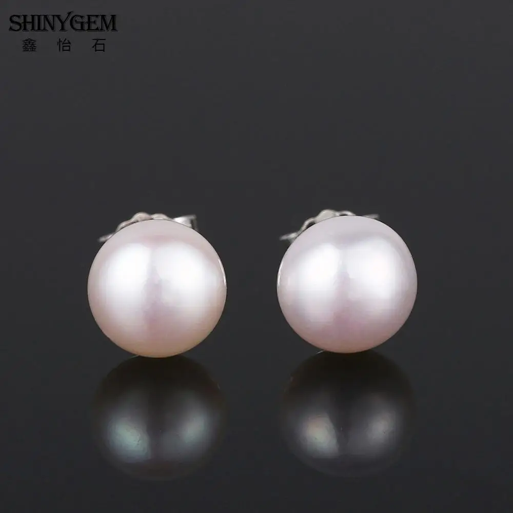 

SHINYGEM Natural Freshwater Pearl Stud Earrings 8mm 925 Silver Material Wheat Color Combination Womens Accessories Jewelry Party