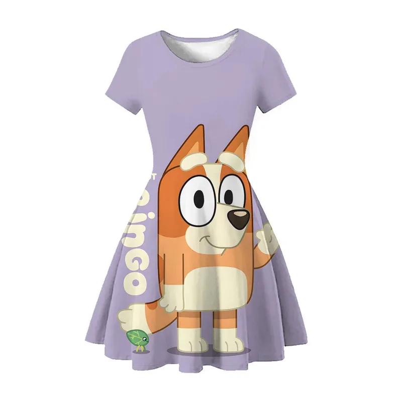 Sky02 2024 새로운 가족 여름 3d 인쇄 된 소녀 귀여운 만화 공주 드레스 애니메이션 빙고 소녀 반팔 홈 Pajam88Ji