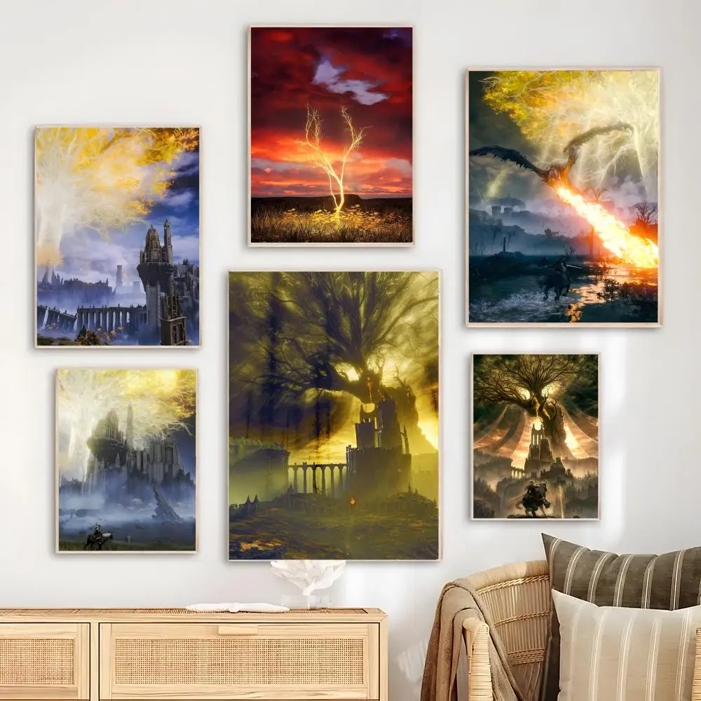 Póster de juego E-e-Eldens r-Ring, dormitorio, sala de estar, estudio y más allá, decoración autoadhesiva + regalo perfecto