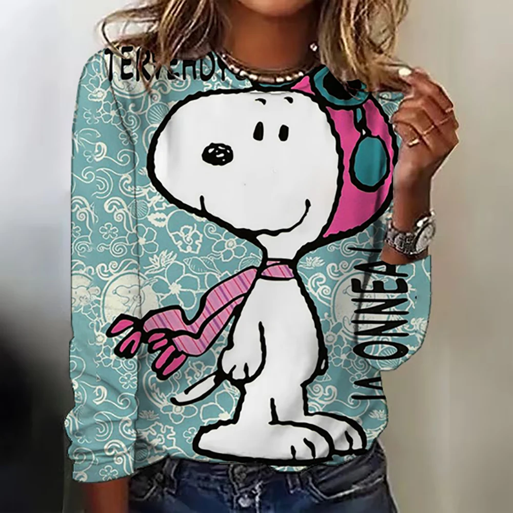 Women\'s long sleeved T-shirt Kawaii O-neck s-3XL Snoopy cute high-quality 3D printed new youth women\'s clothing