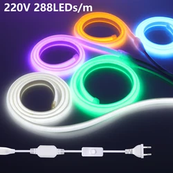 COB LED Strip 220V 288Leds/m Waterproof Outdoor LED Lights Flexible Neon Strip COB Tape White Red Blue Green Pink Yellow Purple