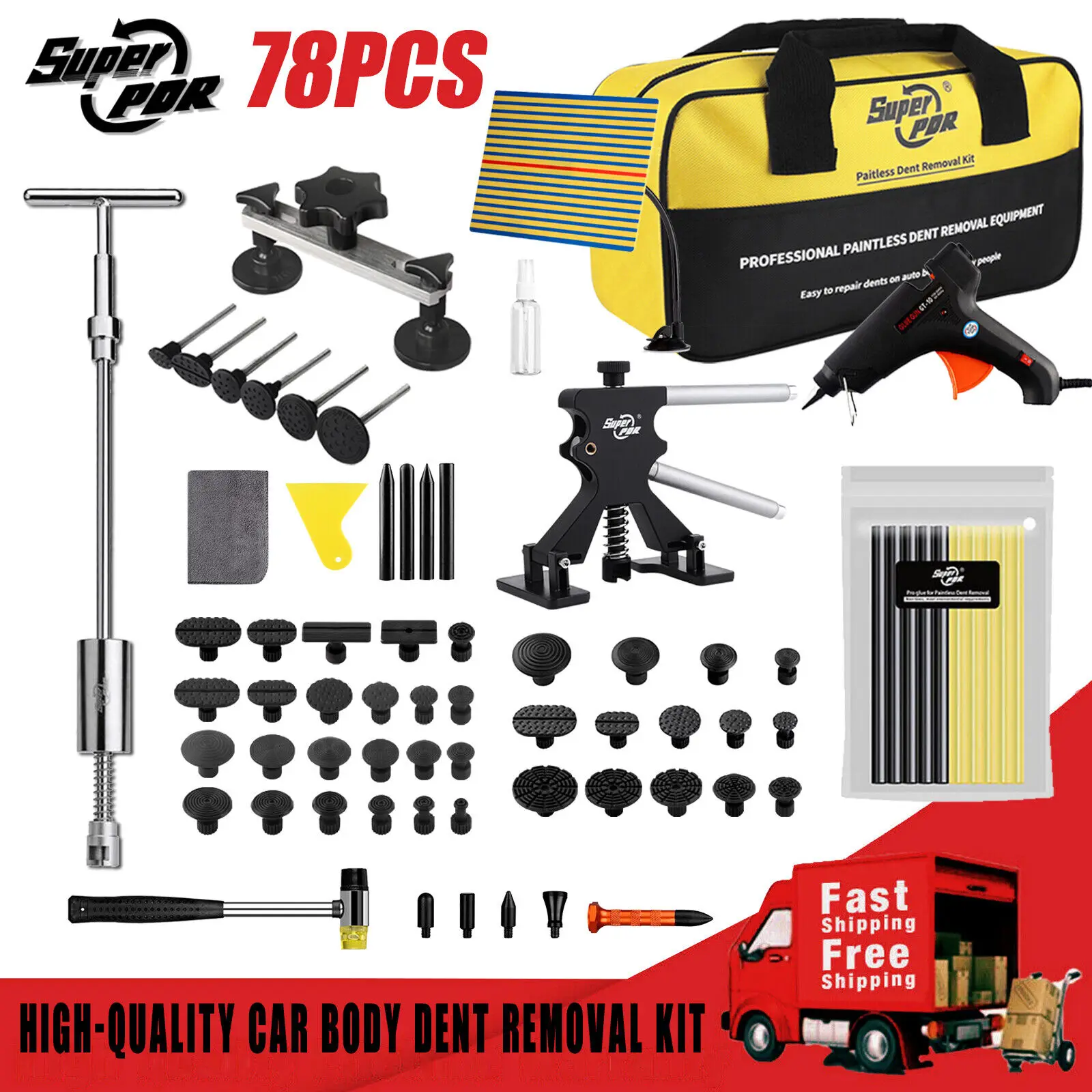 

Super PDR Tools Dent Repair Tool Professional Car Dent Repair Kit Hail Dent Paintless Removal Slide Hammer Suction Cup DIY