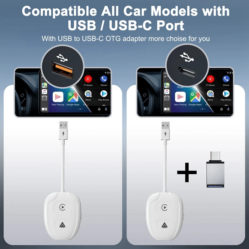 1Set Wireless Carplay Adapter Wireless Android Auto Adapter White For IOS 10+ Android 11+