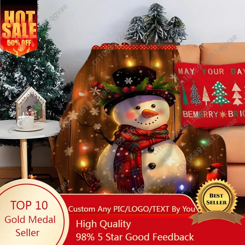 

Lighted Snowman Christmas Fleece Blanket Super Soft Cozy Throw Blanket Throw Lightweight Fuzzy Comfy Textured