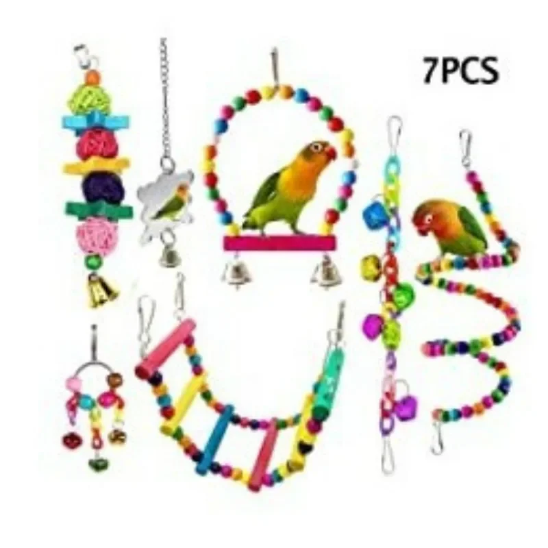 7-piece Set Parrot Toy Bird Toys Ladder Bird Mirror Swing Bell String Set Small Parrot Suitable