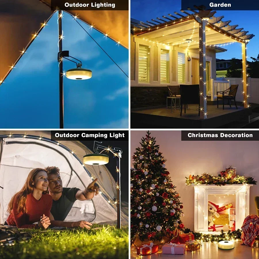 Solar USB Rechargeable LED Tape Measure String Lights RGB Warm Color Lights Picnic Camping Lights 10M Restaurant Tent Decoration