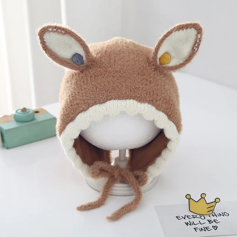 Newest Cartoon Rabbit Thickened Warmth Hat Infants and Young Children Knitted Woolen Hat Winter Children's Pullover Caps