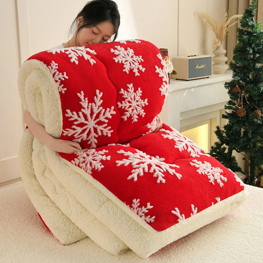 

Christmas thick winter fleece blanket - artificial cashmere thick and warm blanket - lightweight, comfortable and warm snowflake