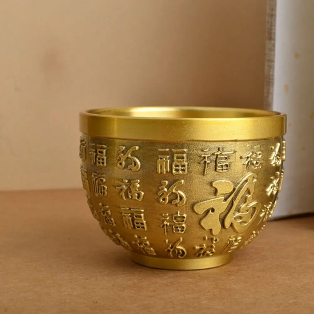 Pure Brass Phoenix Cylinder Ornament Traditional Good Luck Brass Drinking Cup Hand Carved Brass Feng Shui Bowl Living Room