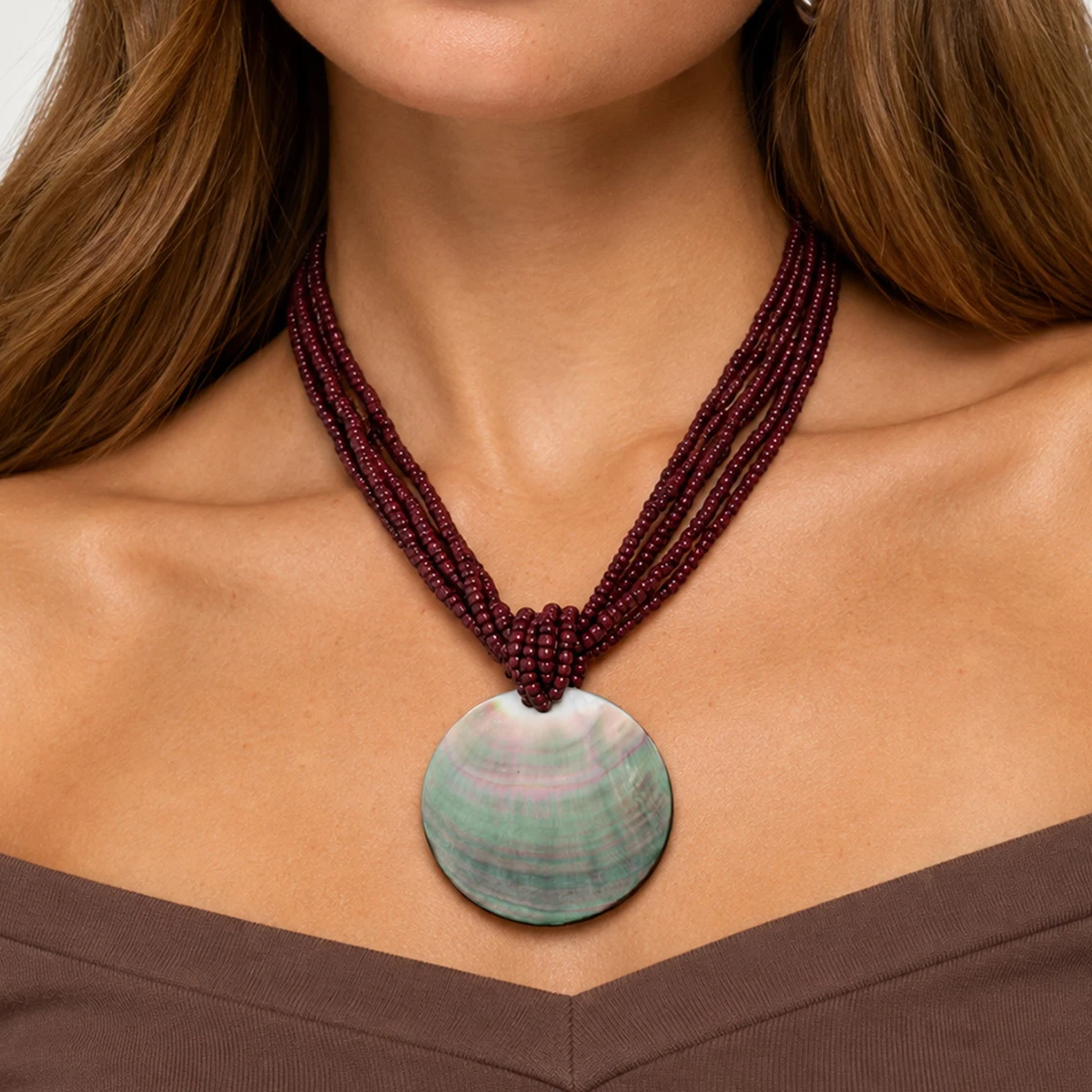 Salircon Unique Trendy Big Conch Pieces Pendant Necklace Women Vintage Multi Layer Rice Beads Chain New Party Jewelry Accessorie