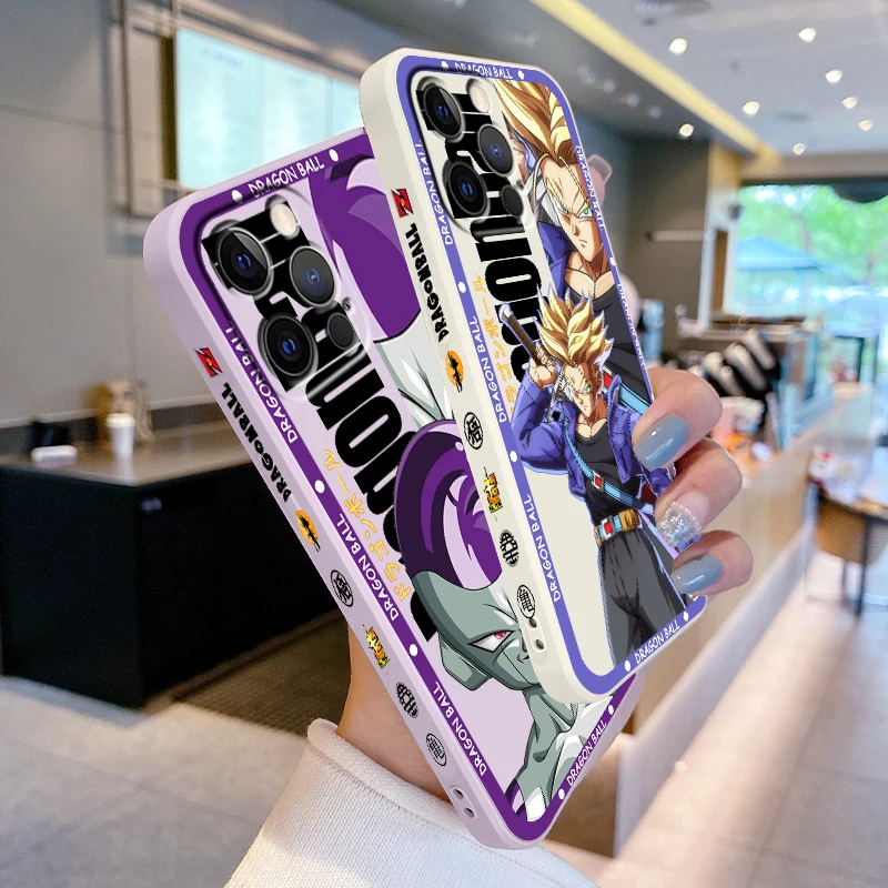 D-Dragon Ball Frieza Trunks Liquid Left Rope For Apple iPhone 15 14 13 12 11 XS XR X 8 7 SE Pro Max Plus Mini Phone Case