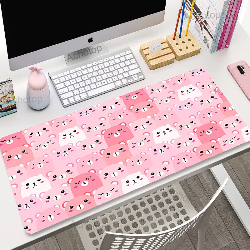 

Pink Kawaii Large Gaming Mouse Pad Gamer Big Mouse Mat Computer Locking Edge MousePad 90x40cm Keyboard Desk Cute Bear Mice Pad