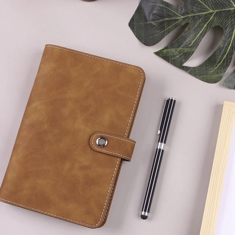 T04C-Brown Budget Binder, PU Leather Wallet For Cash Vouchers, Planner Notebook Cover With 12 Zip Envelopes