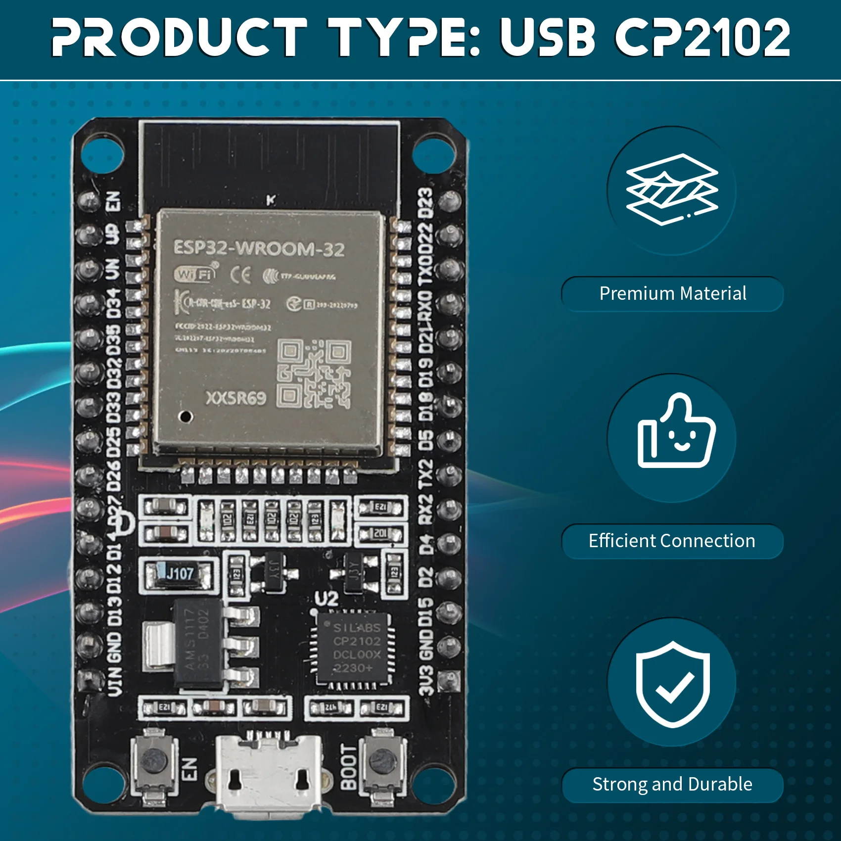 AT87-5 PCS ESP32 WROOM-32 Development Board USB CP2102 Ultra-Low Power Consumption Dual Core Wireless Module