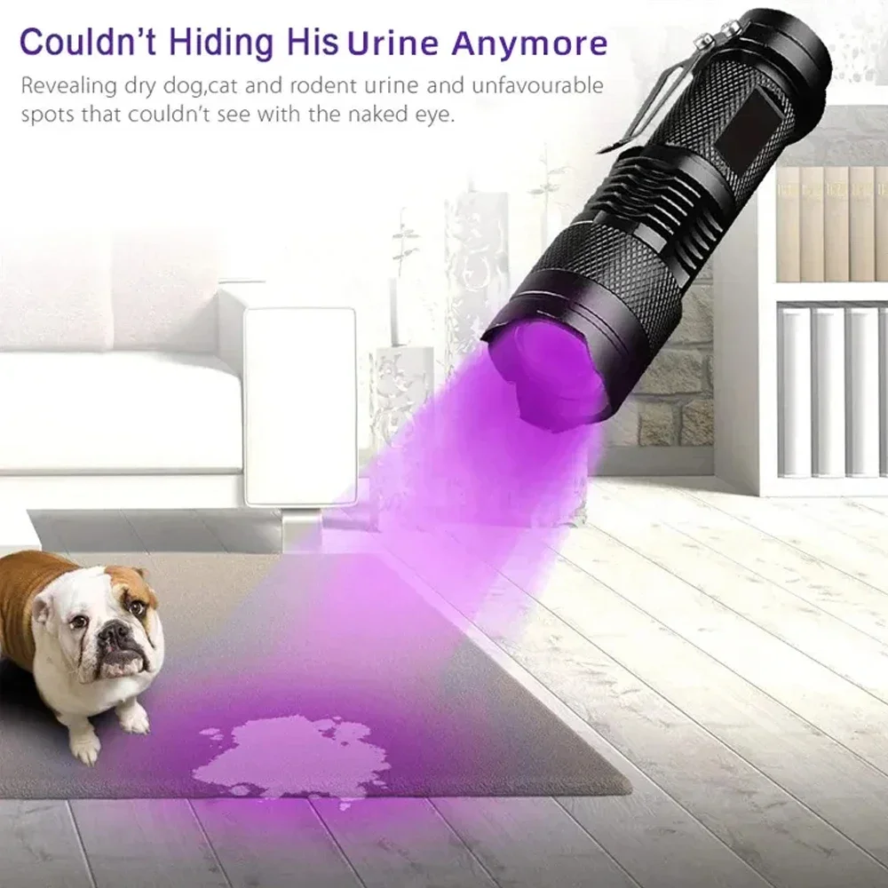 Mini LED Flashlight Portable 395NM UV Torch Waterproof Ultraviolet Blacklight for Pet Urine Stains Detector Fluorescent Scorpion