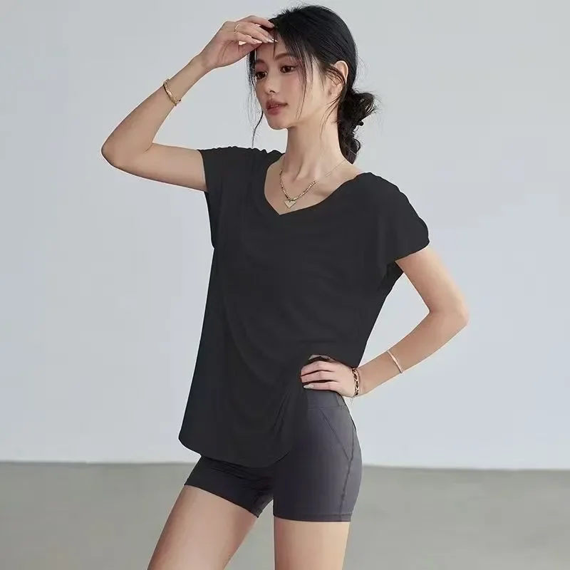 Women's Slimming Round Neck Yoga T-Shirt Short-Sleeved Stretch Fitness Training Top for Exercise Running Yoga Vintage Crop Top