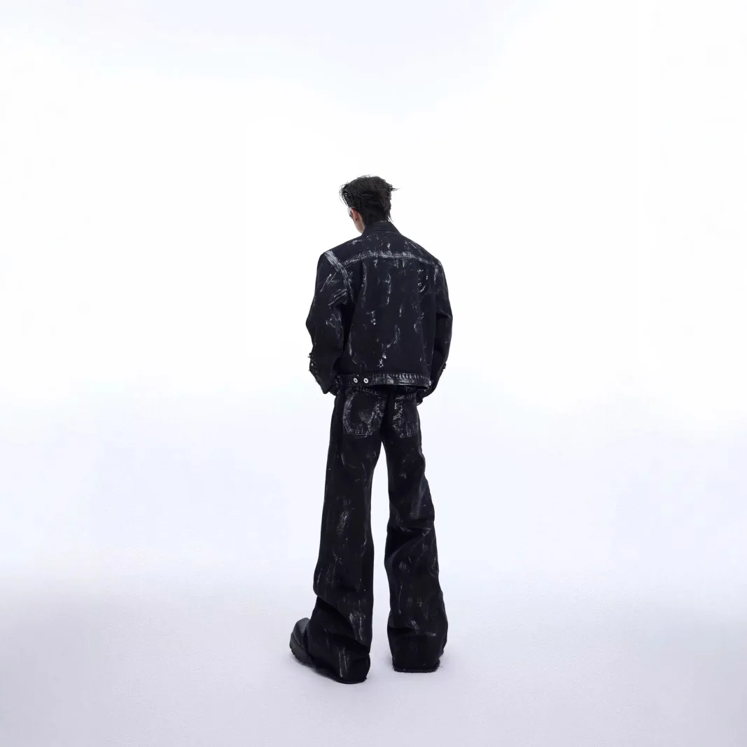 2025 New Vintage Men's Denim Pants Fashion Hip Hop Gothic Wide Leg Jeans and High Street Style Jacket Japan Korean Streetwear