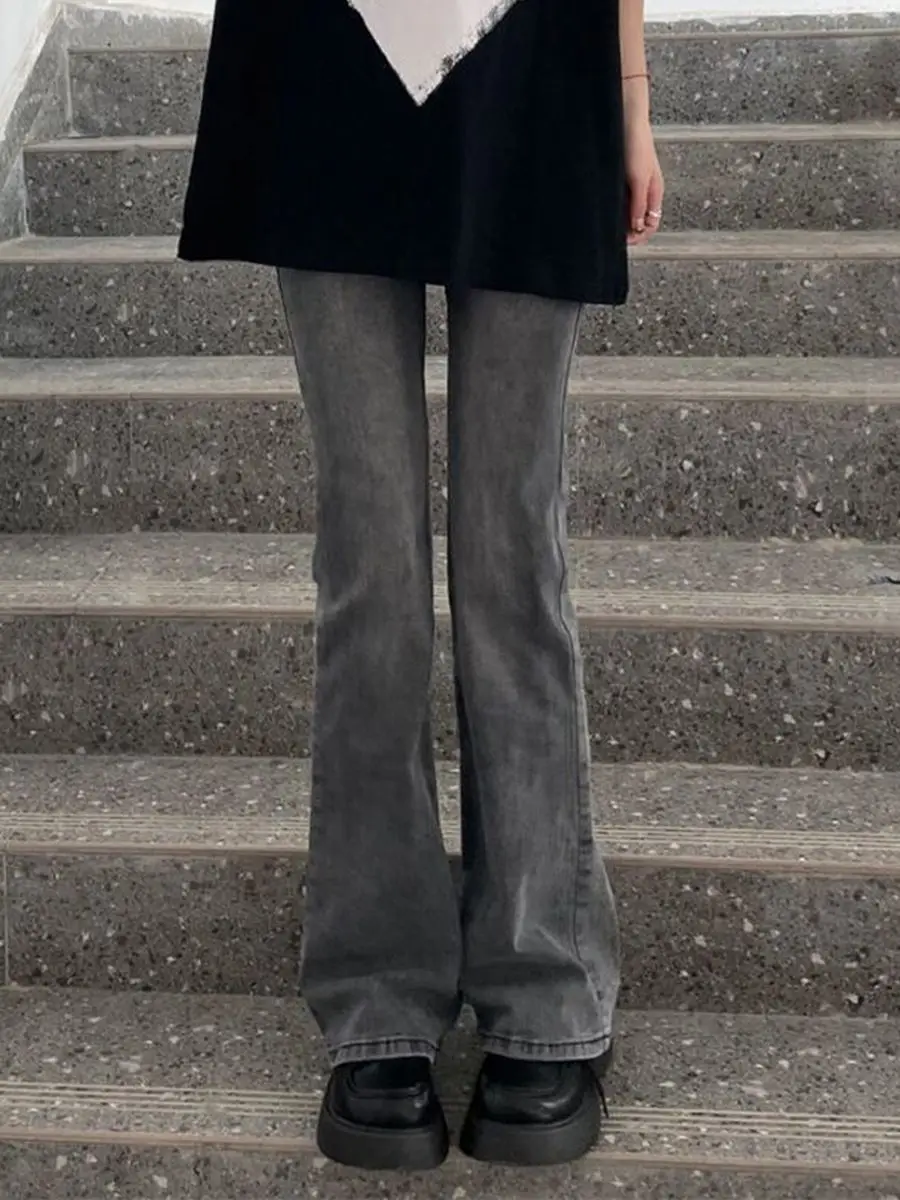 ハイウエストフレアストレートレッグジーンズ女性のプラスサイズ香港スレ秋の新しいハイストリートスリミングフロアレングスパンツ