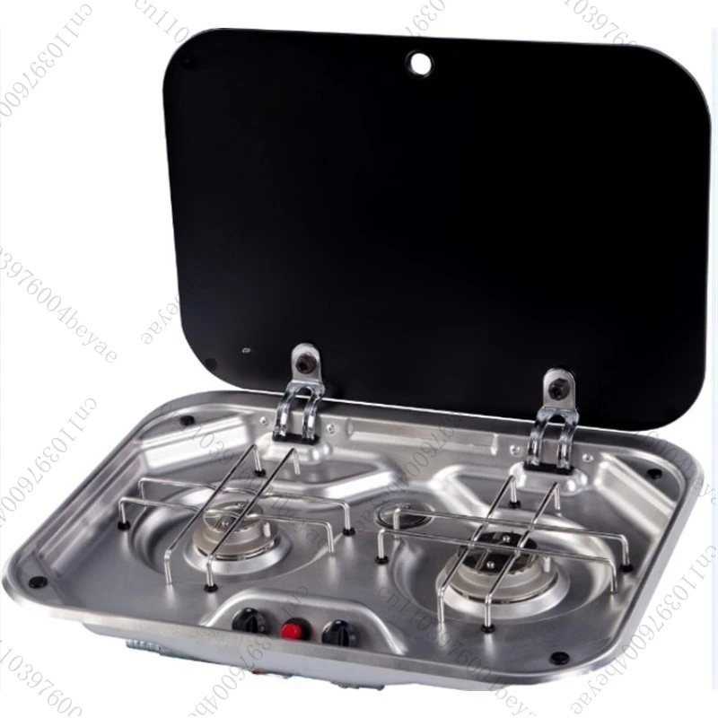 RV Trailer Camper Van Kitchen Accessory Self‑propelled RV Gas Stove Covered Stainless Steel Double‑burner Stove Head Cooking