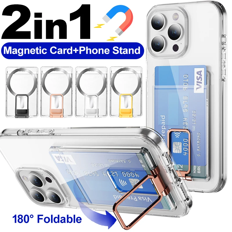 

Magnetic Wallet Card Holder For Magsafe Case For iPhone 16 15 Pro Max Plus Magnet Card Slots Cover Phone Stand For Samsung S25