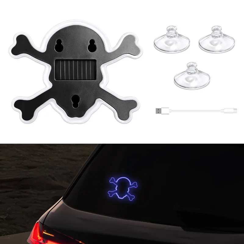 RGB Phantom Color Atmosphere Lamp, Skull‑Shaped Solar Powered Suction Cup Decor Light for Car Triangular Window