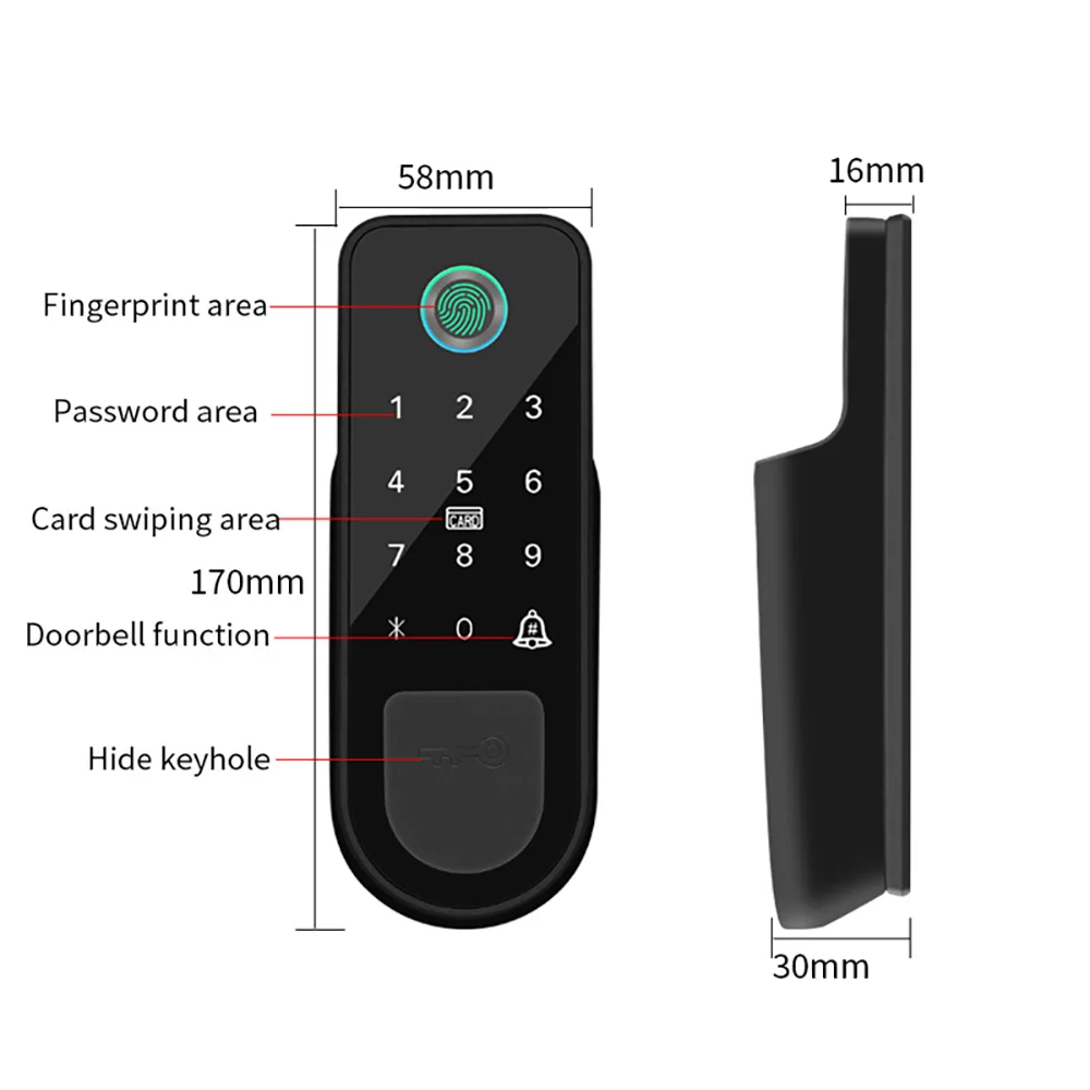 Bluetooth Tuya App Impronta digitale Smart Door Lock Password per cancello RFID Card Rim Bolt Lock Serratura elettronica