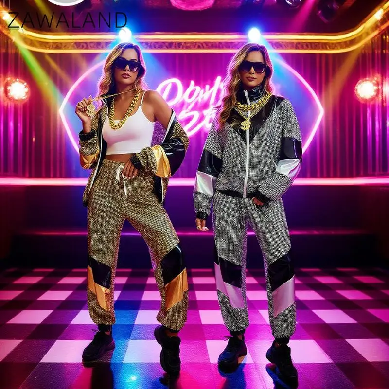 

Винтажный спортивный костюм в стиле диско 80-х: металлическая куртка и брюки для Хэллоуина, косплея, выступлений, танцев и спортивных мероприятий