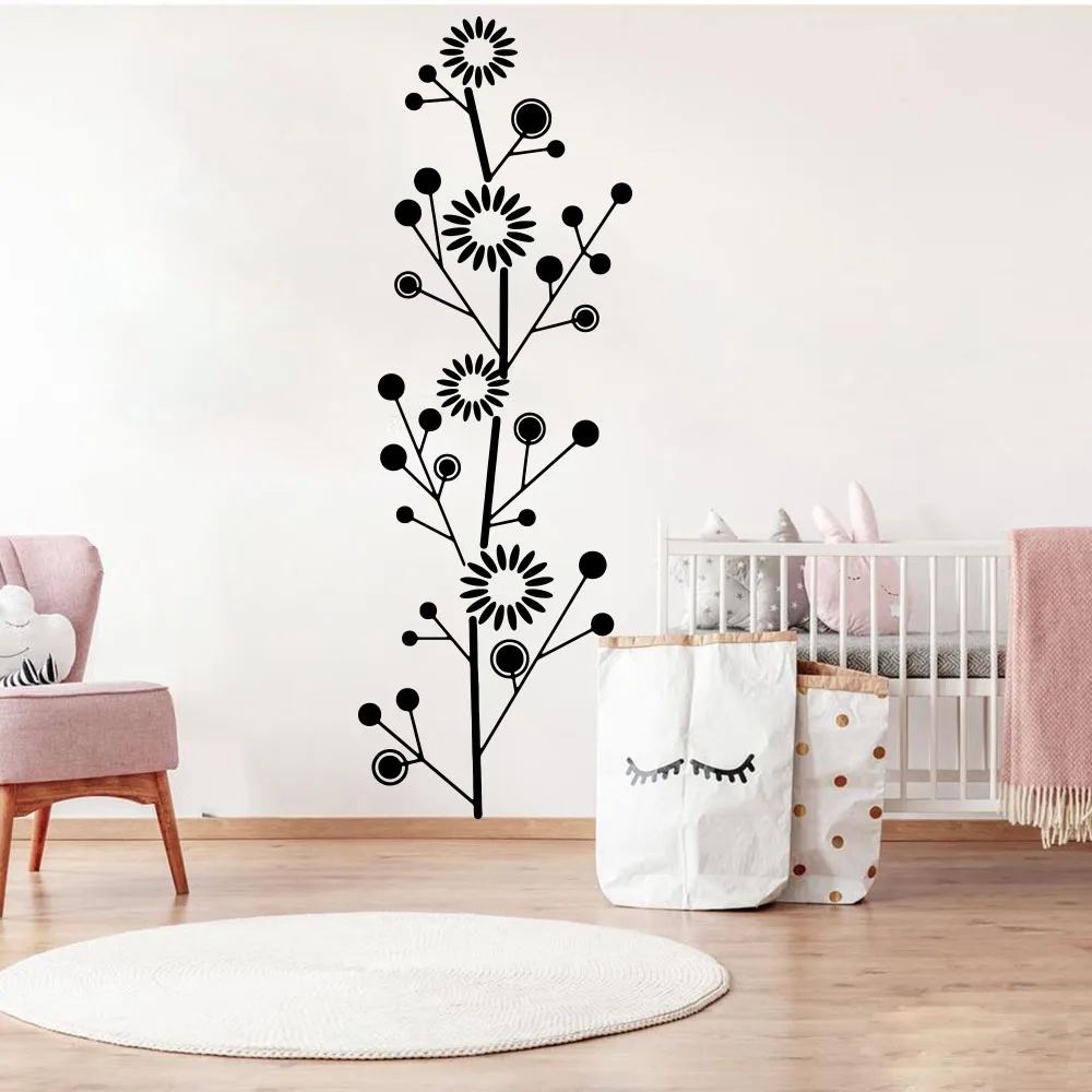 Large Geometric Flowers Tree Wall Sticker Door Living Room Nordic Abstract Nature Jungle Forest Wall Decal Bedroom Vinyl Home De