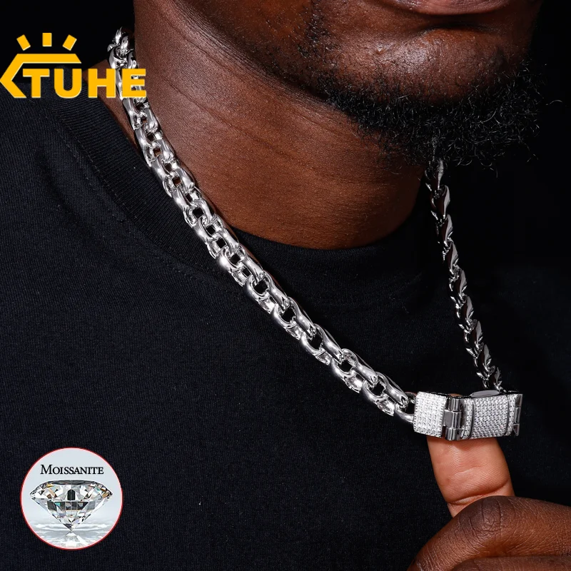

TUHE High Quality Unisex Hip Hop Moissanite Cuban Link Chain For Men Copper Iced Out Necklace Bling Rappers Jewelry