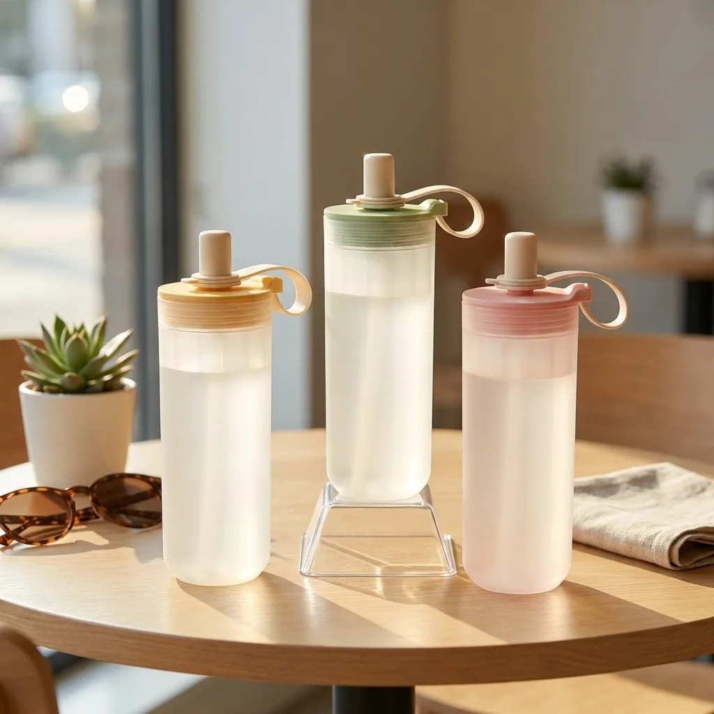 Botella de agua de plástico de 350/550 ml con asa y pajita, botella deportiva de viaje para jugo y bebidas, vaso portátil para estudiantes
