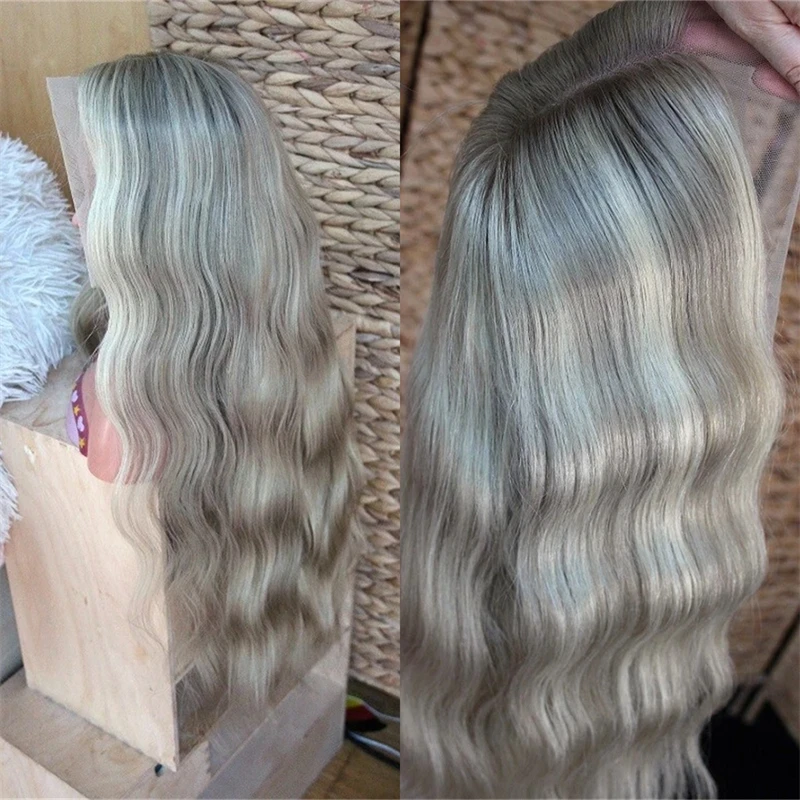 

Women's Wig Ombre Ash Blonde Highlight Brunette Lace Front Wig for Women Heat Resistant Synthetic Wig Invisible Transparent Lace