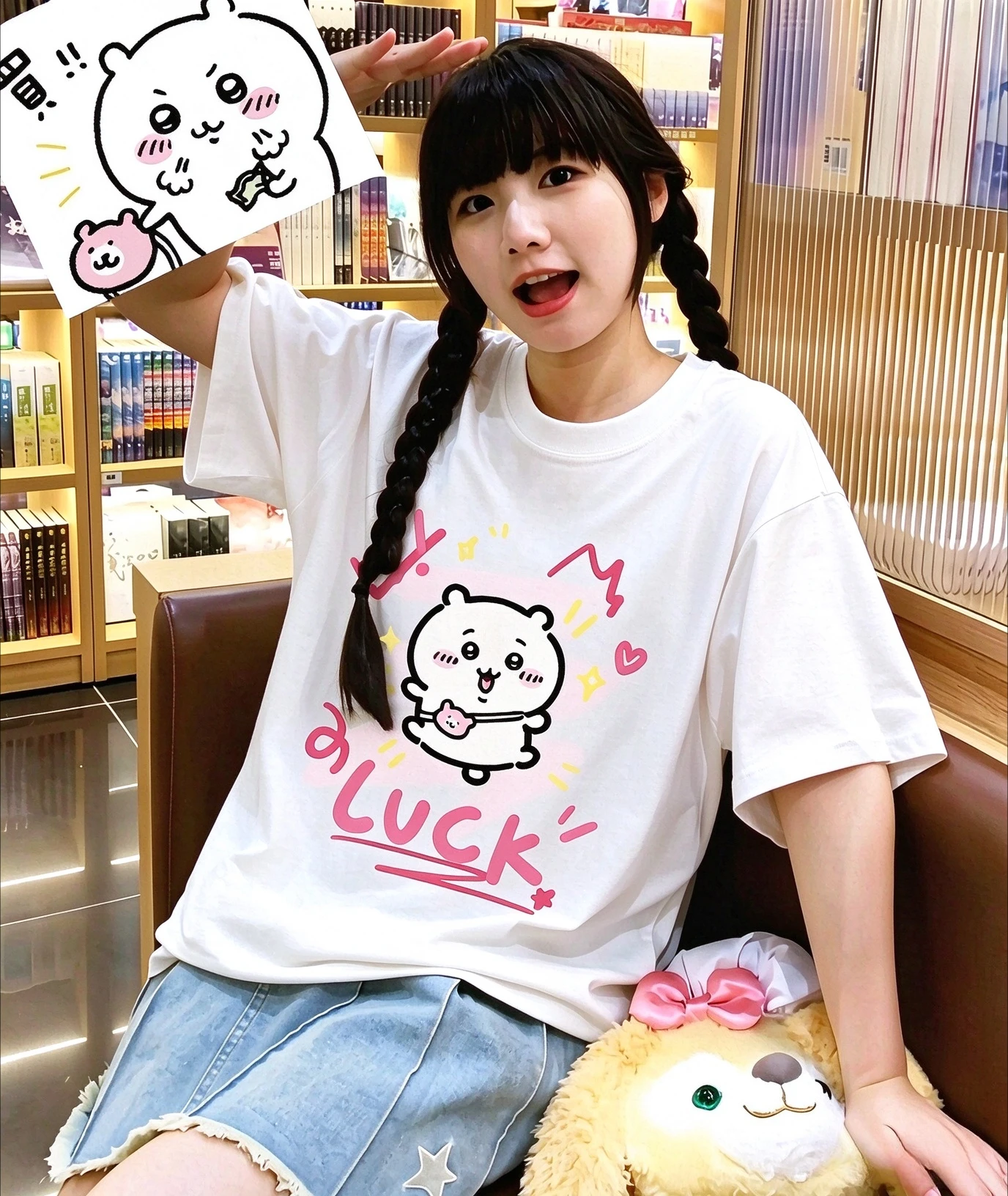 2026 Chiikawa Luck Heart Cartoon Print T-shirt Women Cute Kawaii Character White Short Sleeve Cotton Tee
